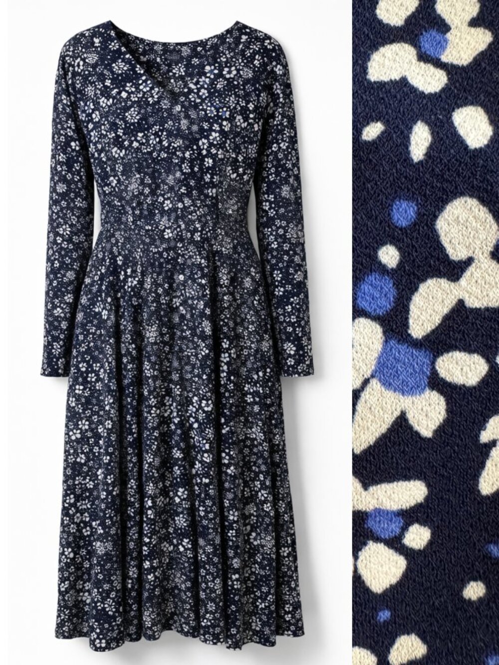 Talbots Floral Button Front Fit and Flare Midi Dress in Blue and White XL